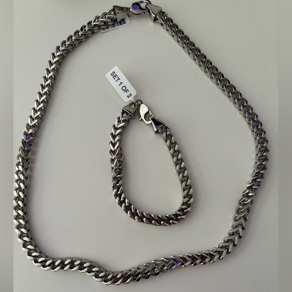 Stainless Steel Franco Necklace and Bracelet Set